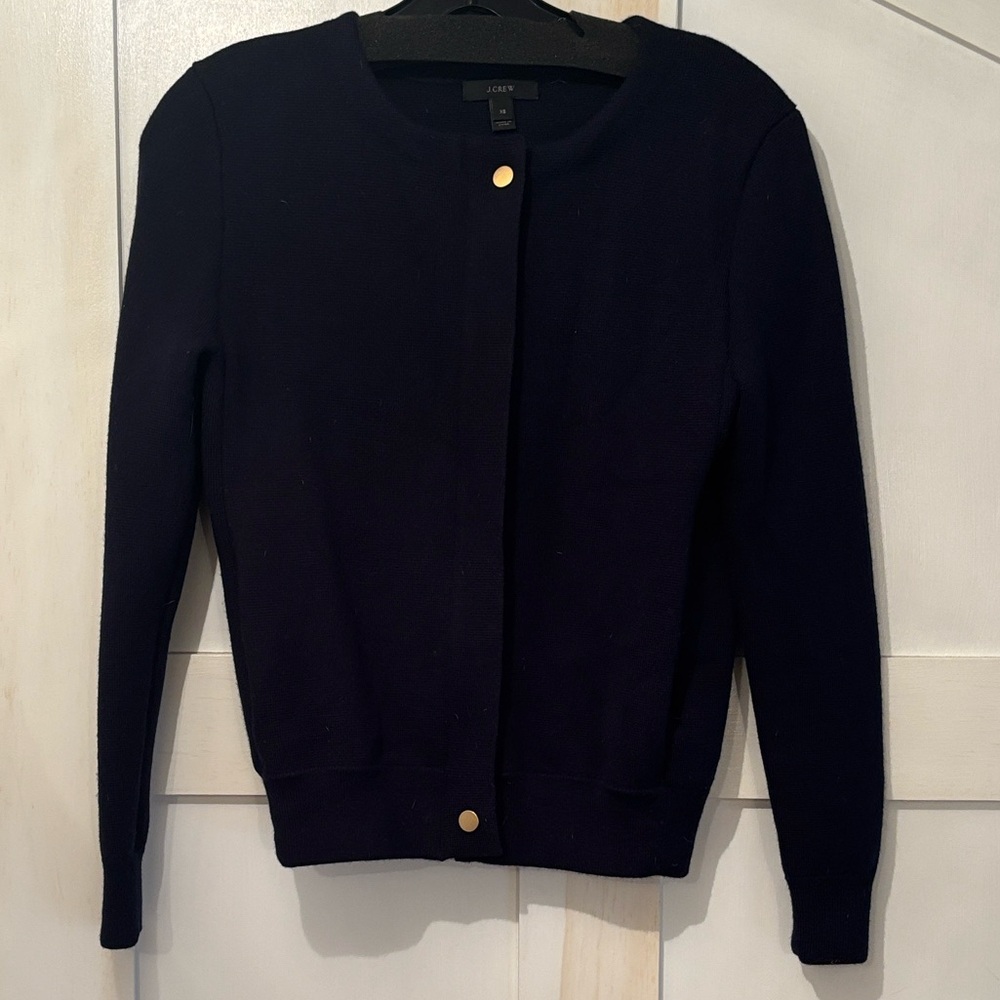 J. Crew Women's navy merino wool bomber cardigan